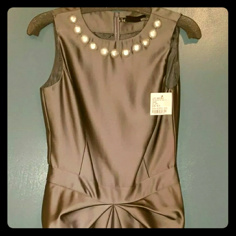 NWT grey satin dress authentic Love Moschino 42